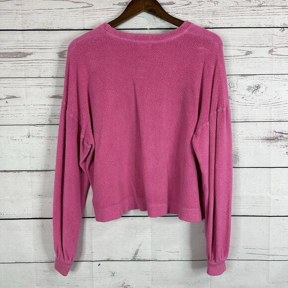 Evereve Sweatshirt Womens Small Pink Fleece Pull Over Relaxed Soft Casual - Picture 3 of 10